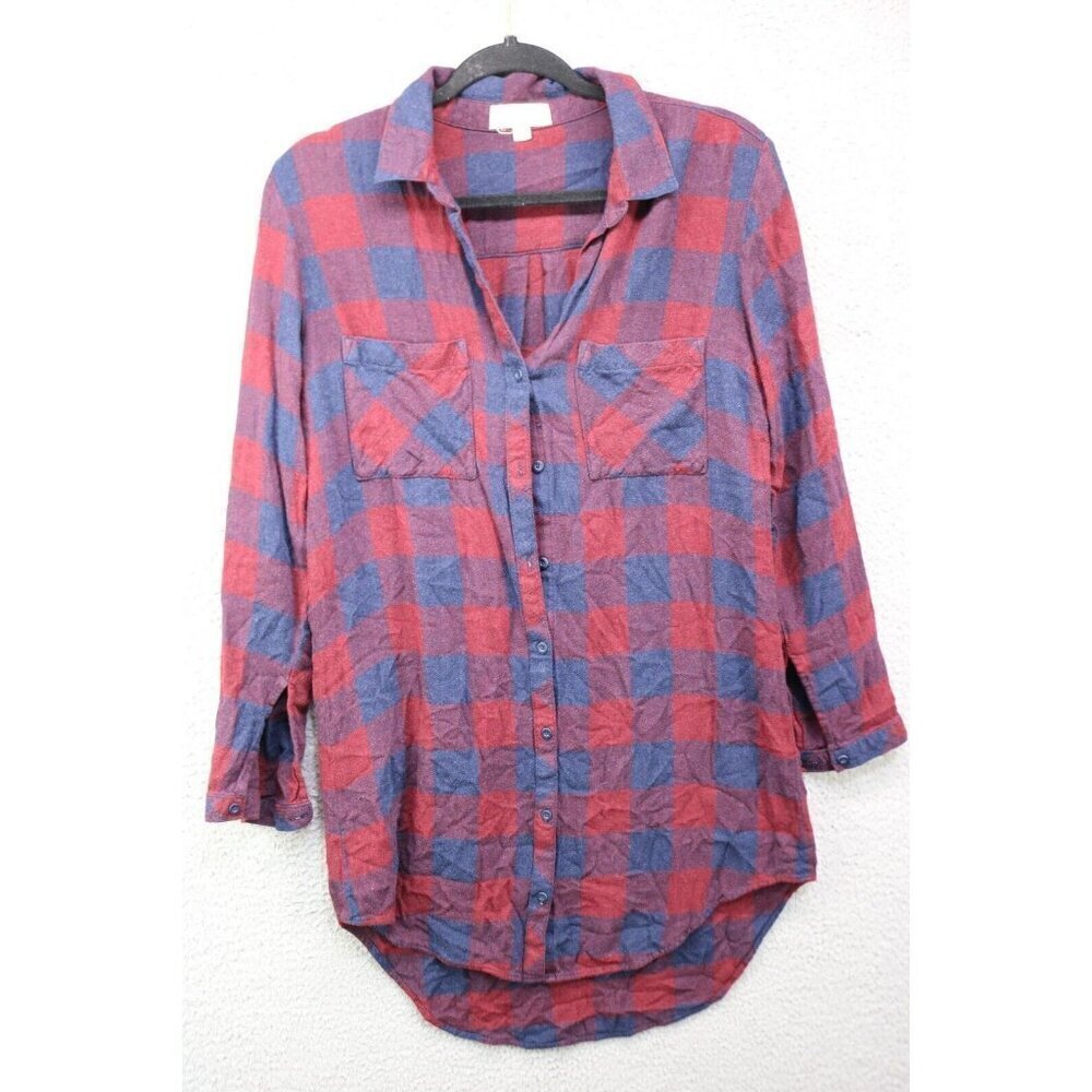 Cloth & Stone Long Sleeve Plaid Button Up Tunic-Size Small-Soft‎